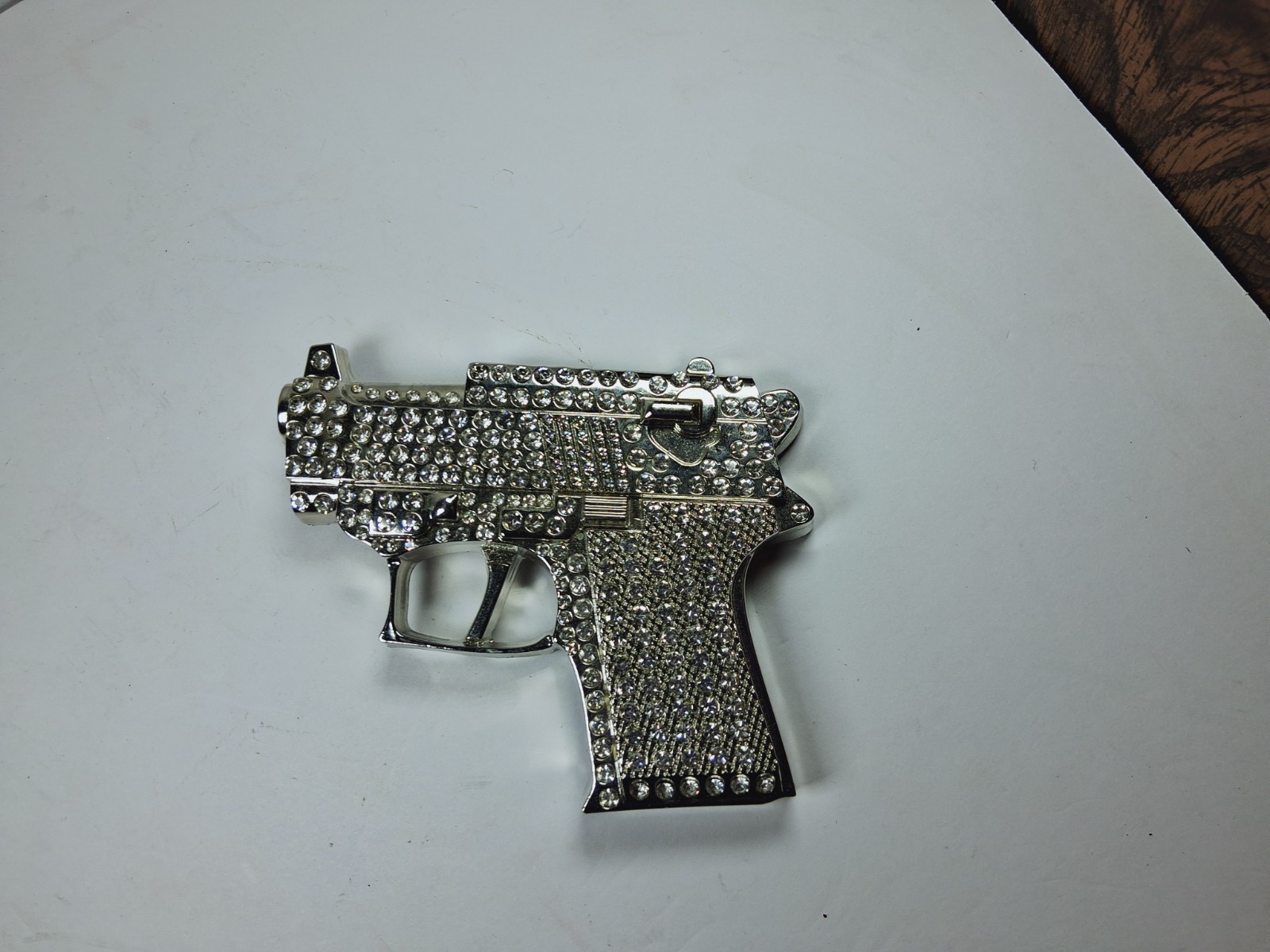 Silver Metal Belt Buckle Western Cowboys Rhinestone Bling Pistol Style
