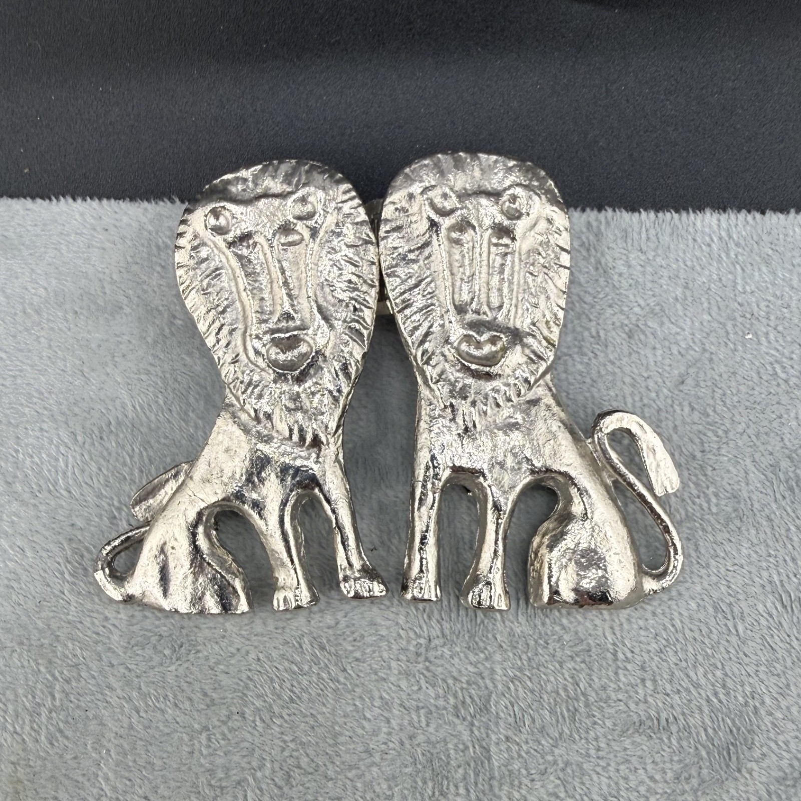 Vintage Lion Belt Buckle Set Silver Tone Safari Jungle