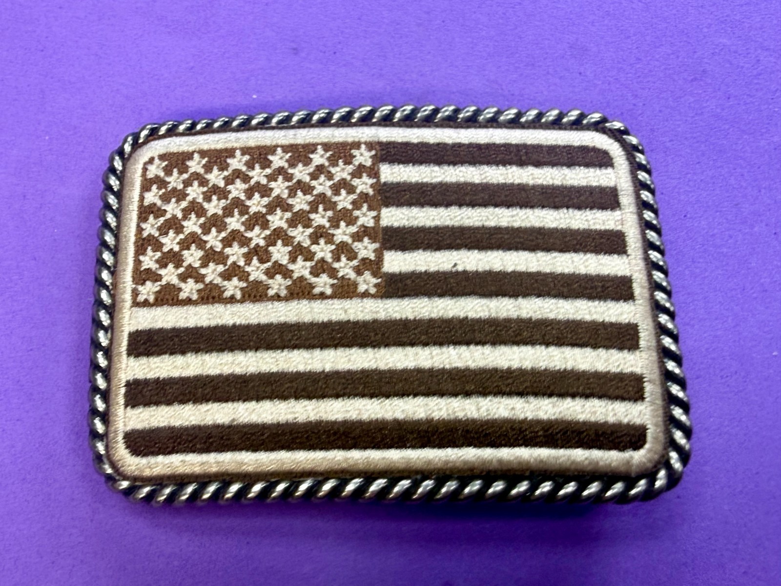 Embroidered American Patriotic Flag Rope Border Vintage Western Belt Buckle