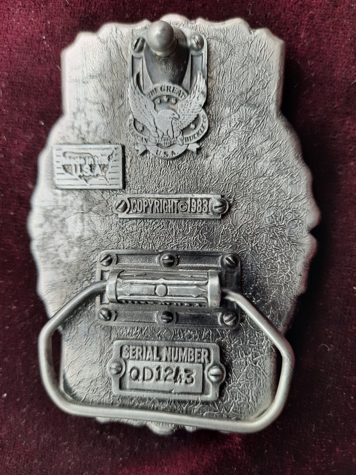 Vintage Open Wing Bikers Eagle Enameled Belt Buckle Scrolled background , 1983