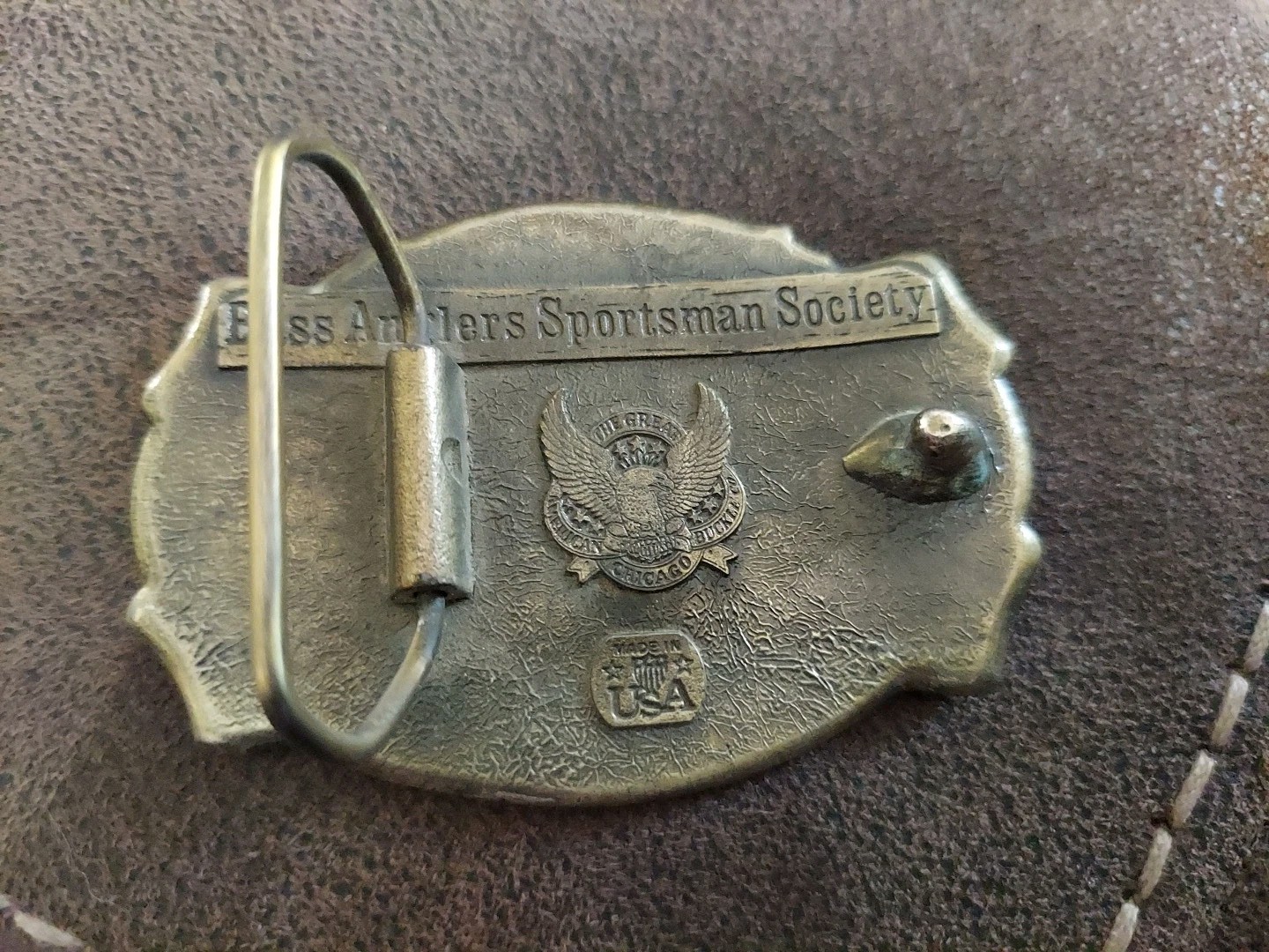 Bass Anglers Sportsman Society Vintage Brass Belt Buckle Made In USA Fast Ship