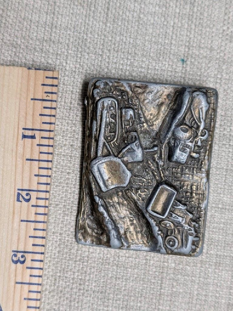 vintage 1970s belt buckle HEAVY EQUIPMENT brutalist WESTERN john deere CAT work