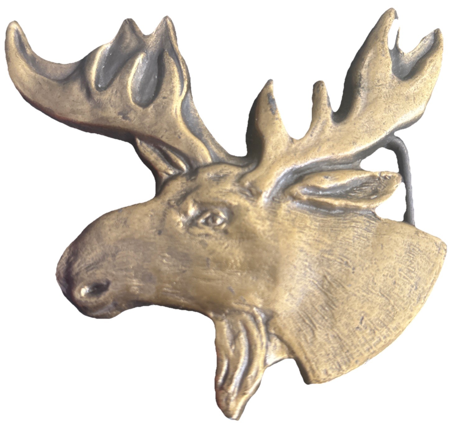 Vintage 1970’s Brass Moose Elk Head Wildlife Belt Buckle 4” #4047