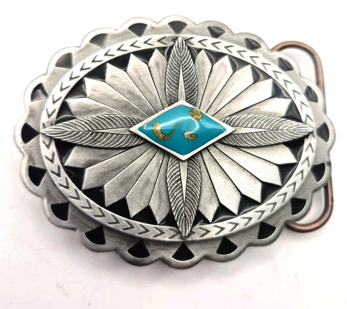 Vintage Siskiyou Pewter Belt Buckle 2.5&Prime; Southwestern Made In USA Stone Center