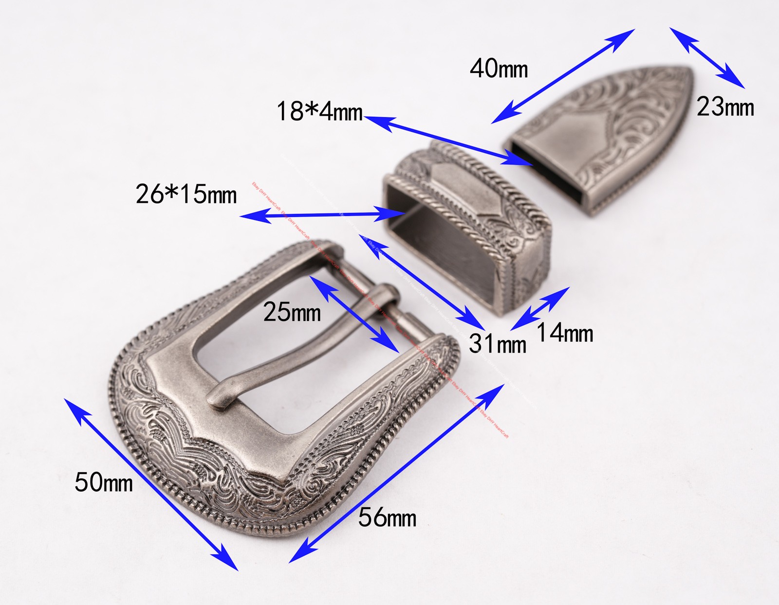 1 Inch Antique Western Cowboy Flower Engraved Leathercraft Belt Buckle 3 Pcs Set