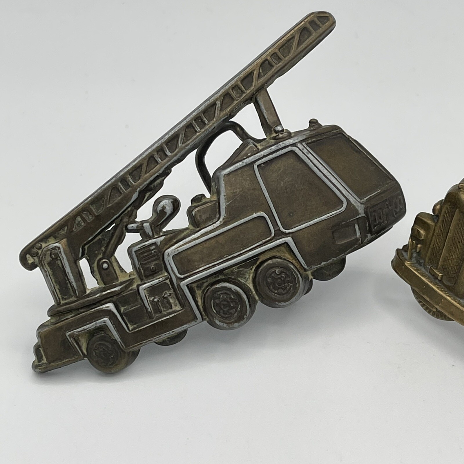 Lot Of 2 Brass Vintage Fire Truck Belt Buckles 1978 Baron Fireman Firefighter