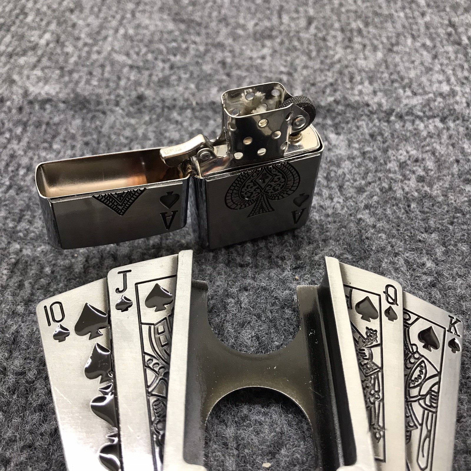 Antique Brushed Poker Belt Buckle with Lighter, Stock in US