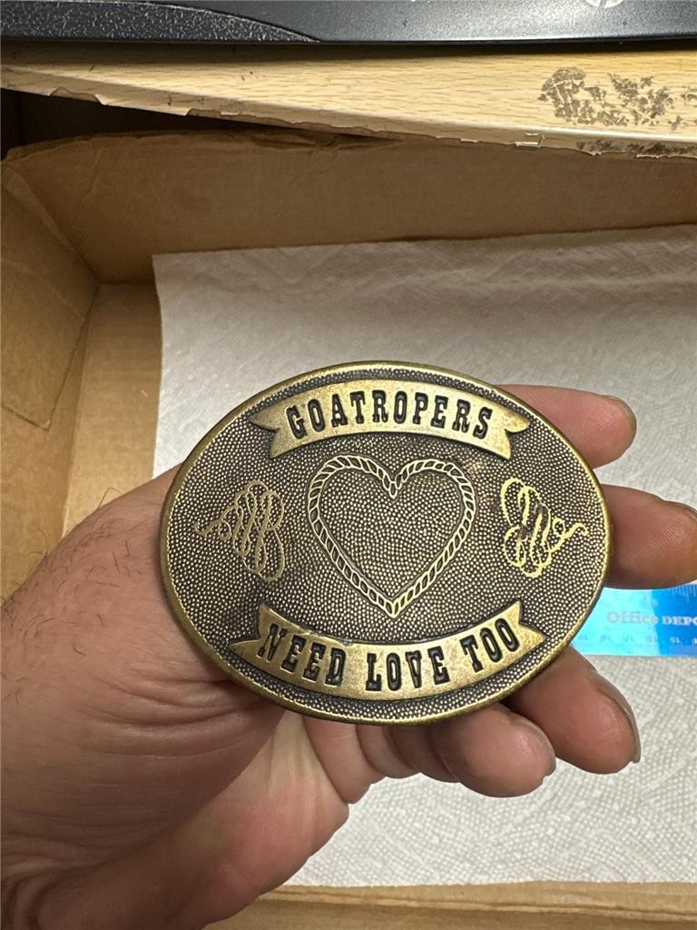 VINTAGE Goatropers Need Love Too Brass Belt Buckle