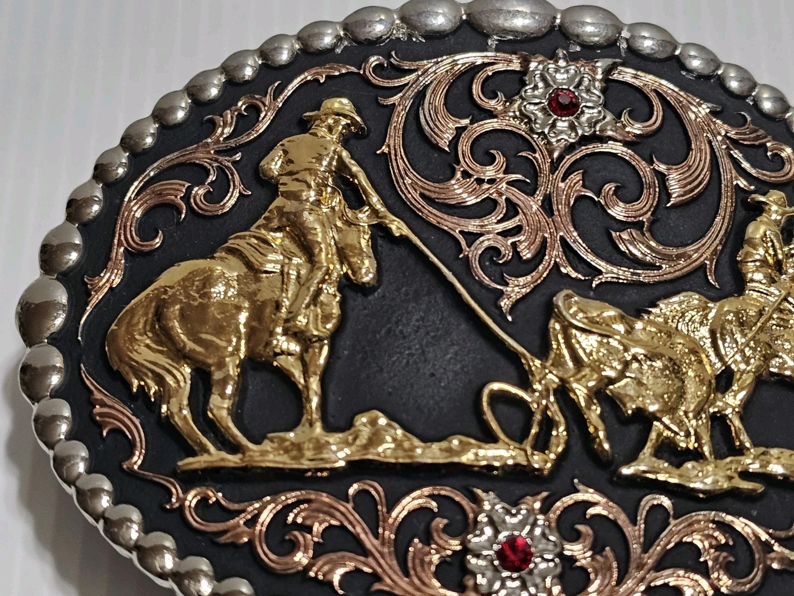 MONTANA SILVERSMITHS Tri Color Cowboy UP & Tri Color Horse & Ruby BUCKLES