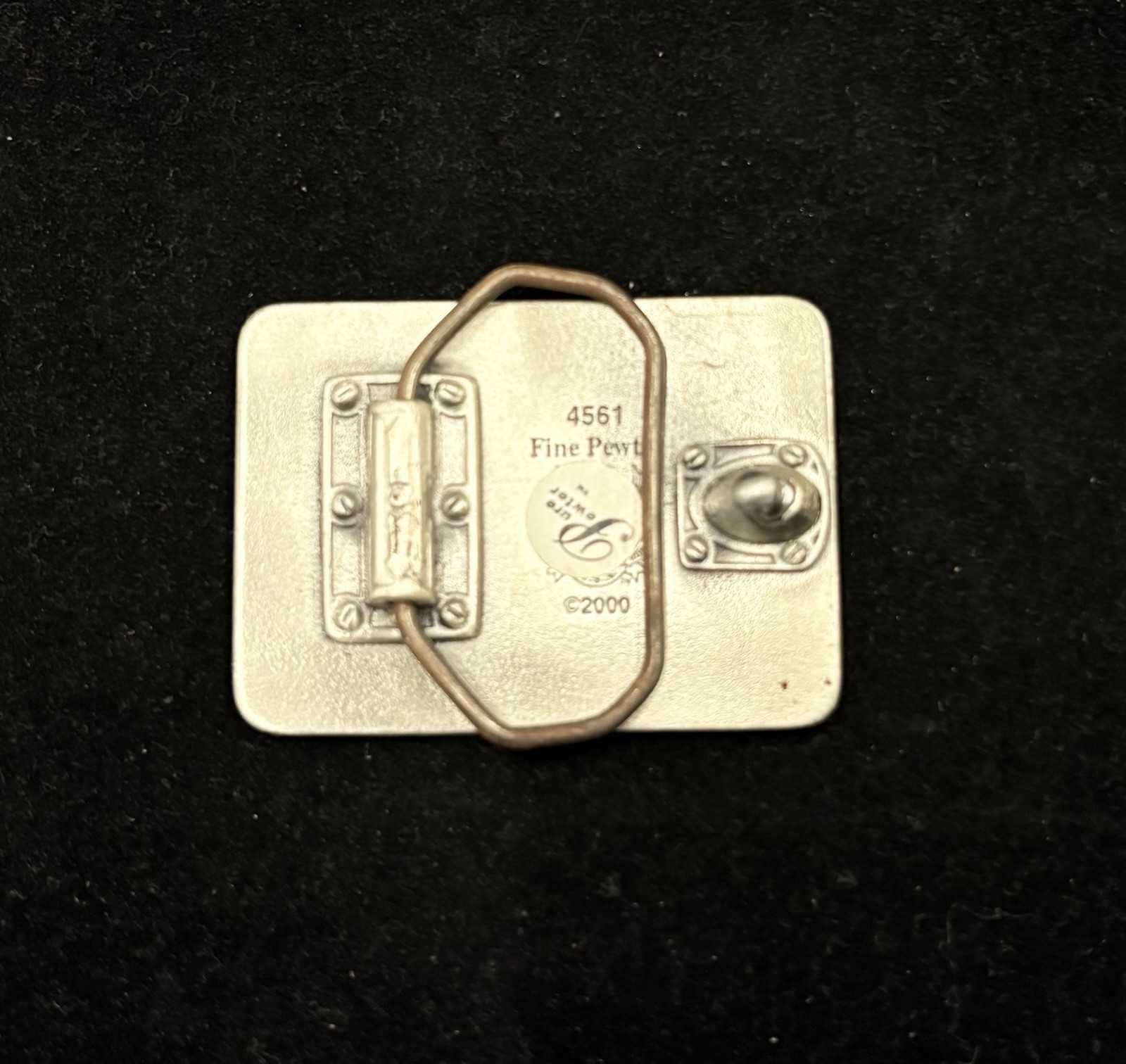 Vintage silver “Danger Buried Cabel” novelty belt buckle red and white RARE