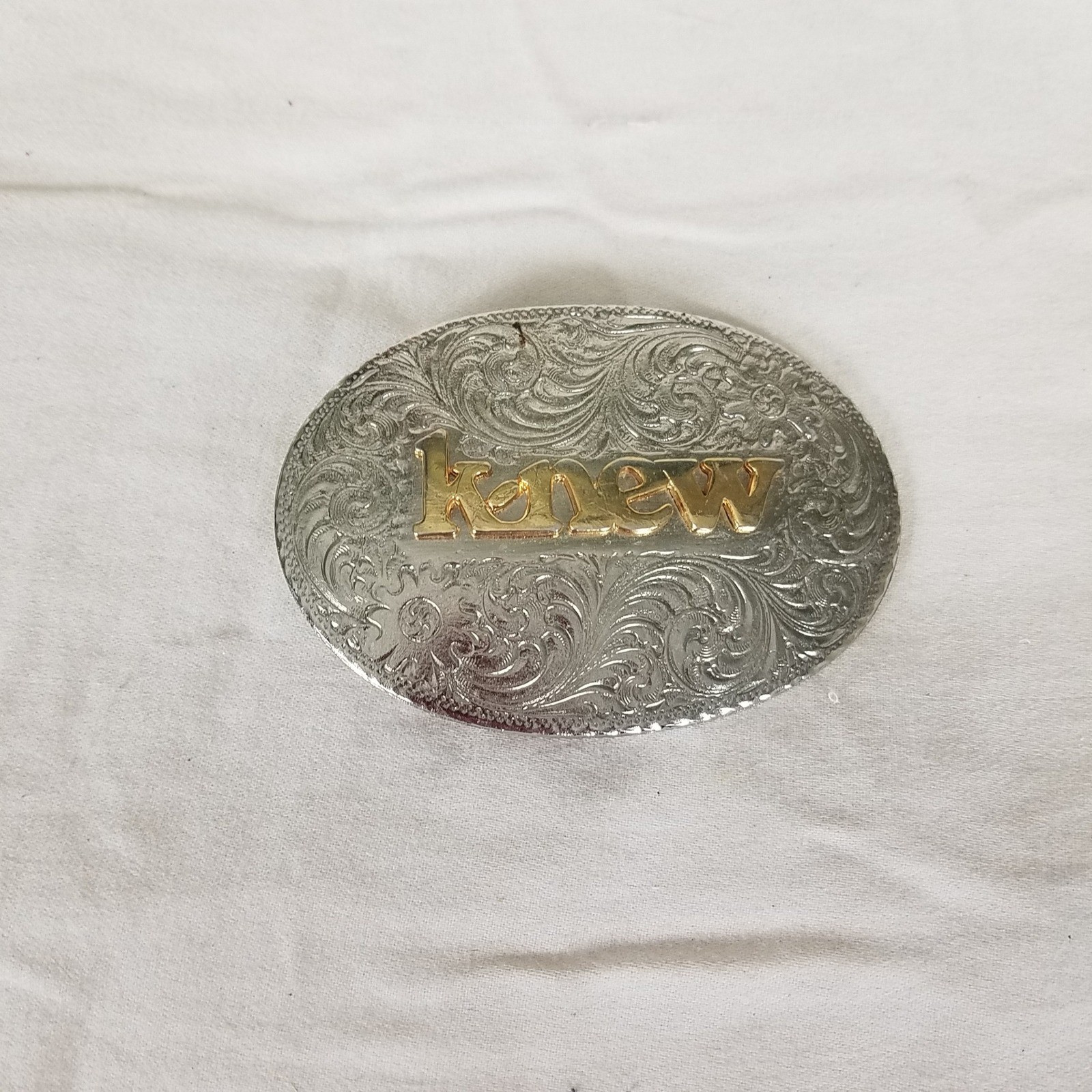 Belt Buckle Silver Gold Excellent Western Floral Knew Oval engraved peg back