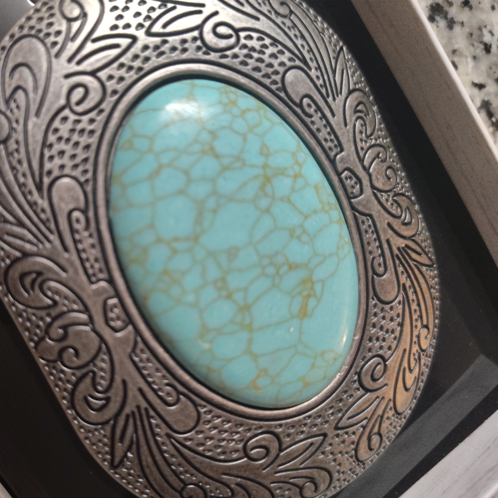 Blazin Roxx Western Belt Buckle Oval Turquoise Stone Silver 37902