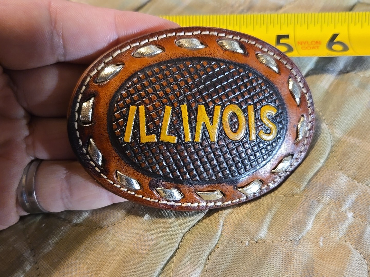 ILLINOIS Brown Leather Belt Buckle