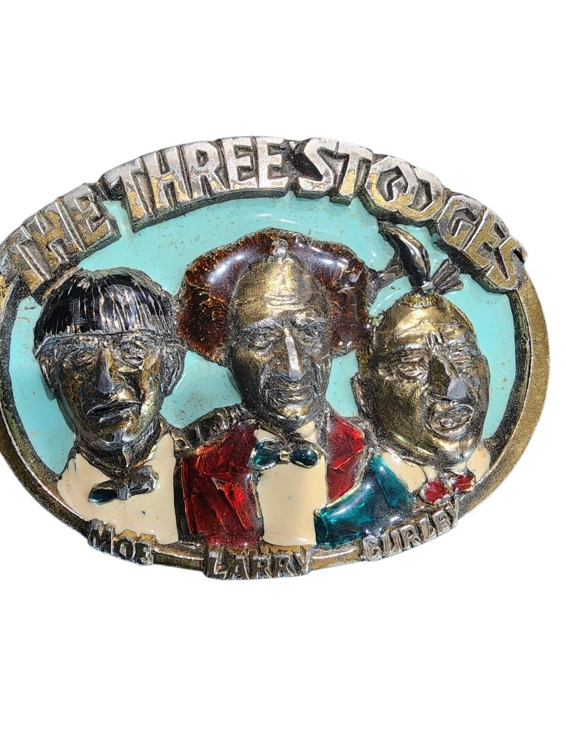 Three Stooges Vintage Enamel Metal Belt Buckle, Men&rsquo;s, Fits 1.5 in Belt