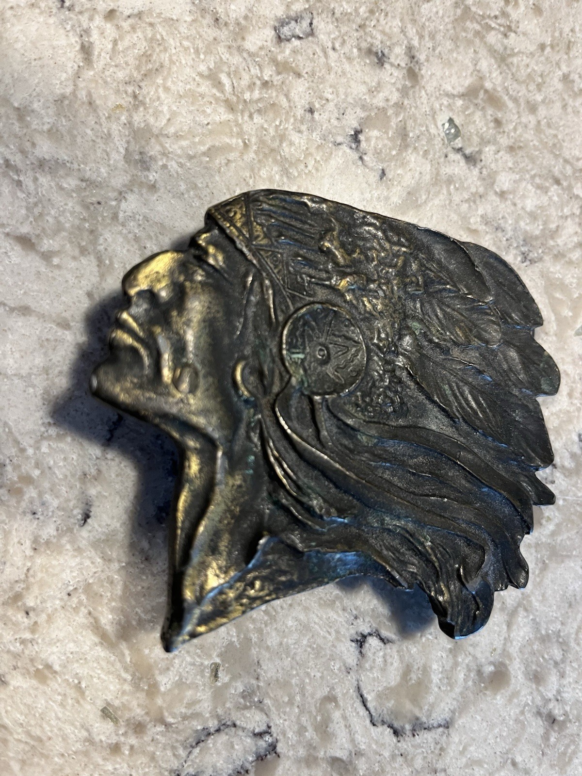 Vintage Indian Chief Head Motorcycle Brass Belt Buckle Native American Made USA