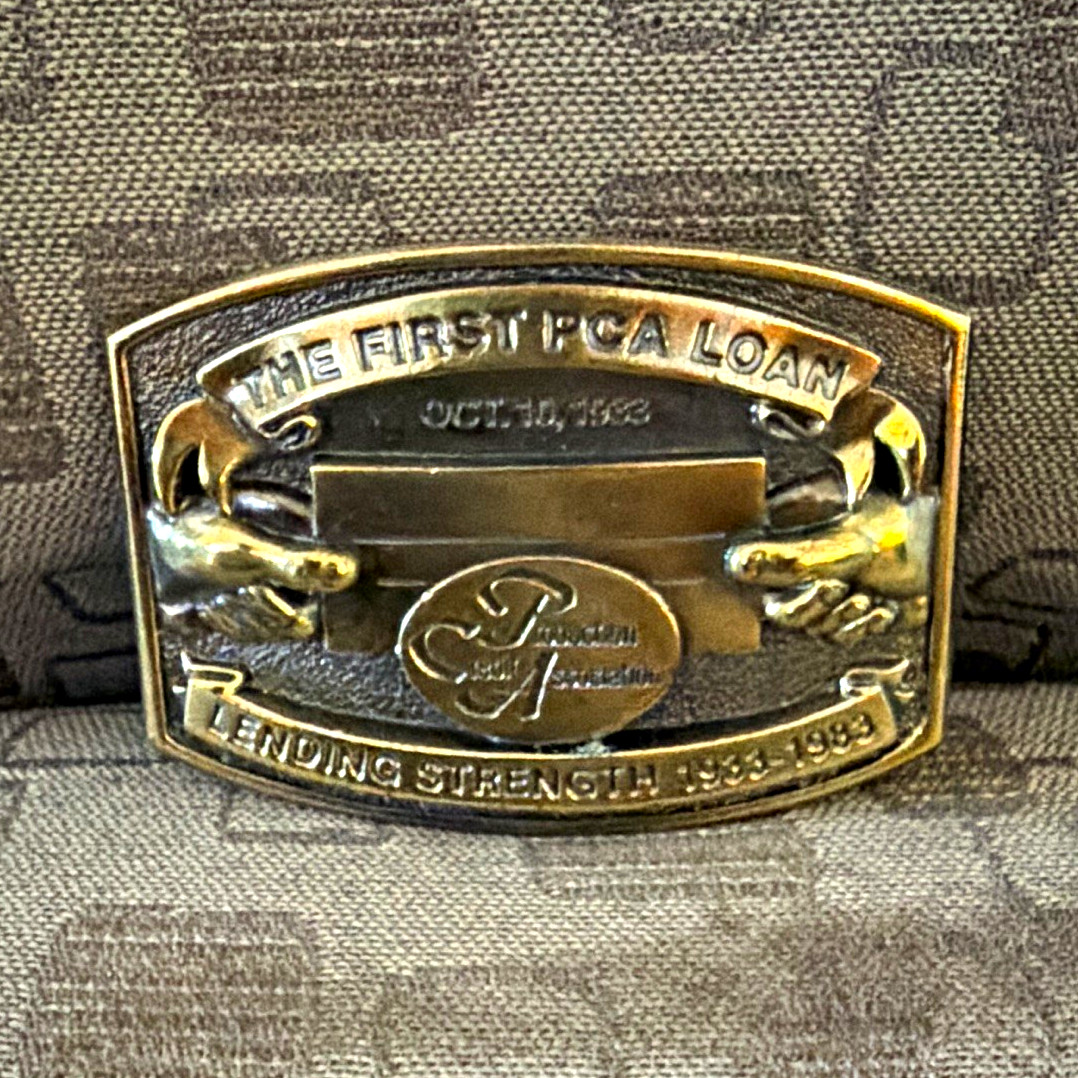 Western Metal Bull Belt Buckle « The First PCA Loan » 1933-1983, 1.5in