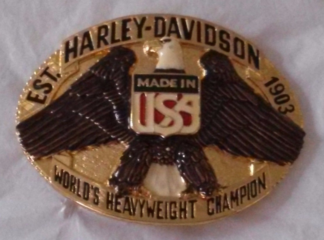 New Vtg. Harley Davidson Belt Buckle Raintree – Heavyweight Champ