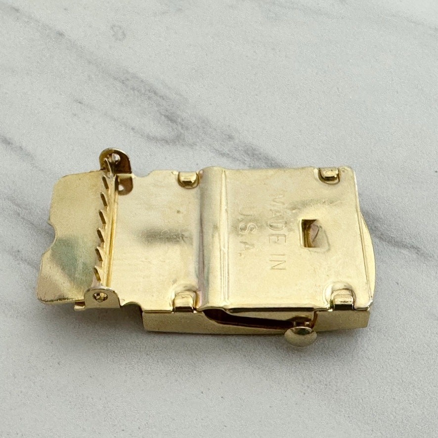 Vanguard Vintage Military Web Clamp Belt Buckle Gold Tone Made in USA Signed
