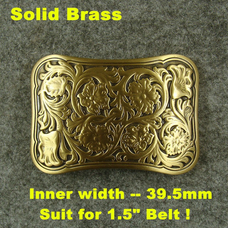 Heavy duty Solid Brass print Flowers Classical Men&rsquo;s Belt Buckles for 1.5&Prime; Belt