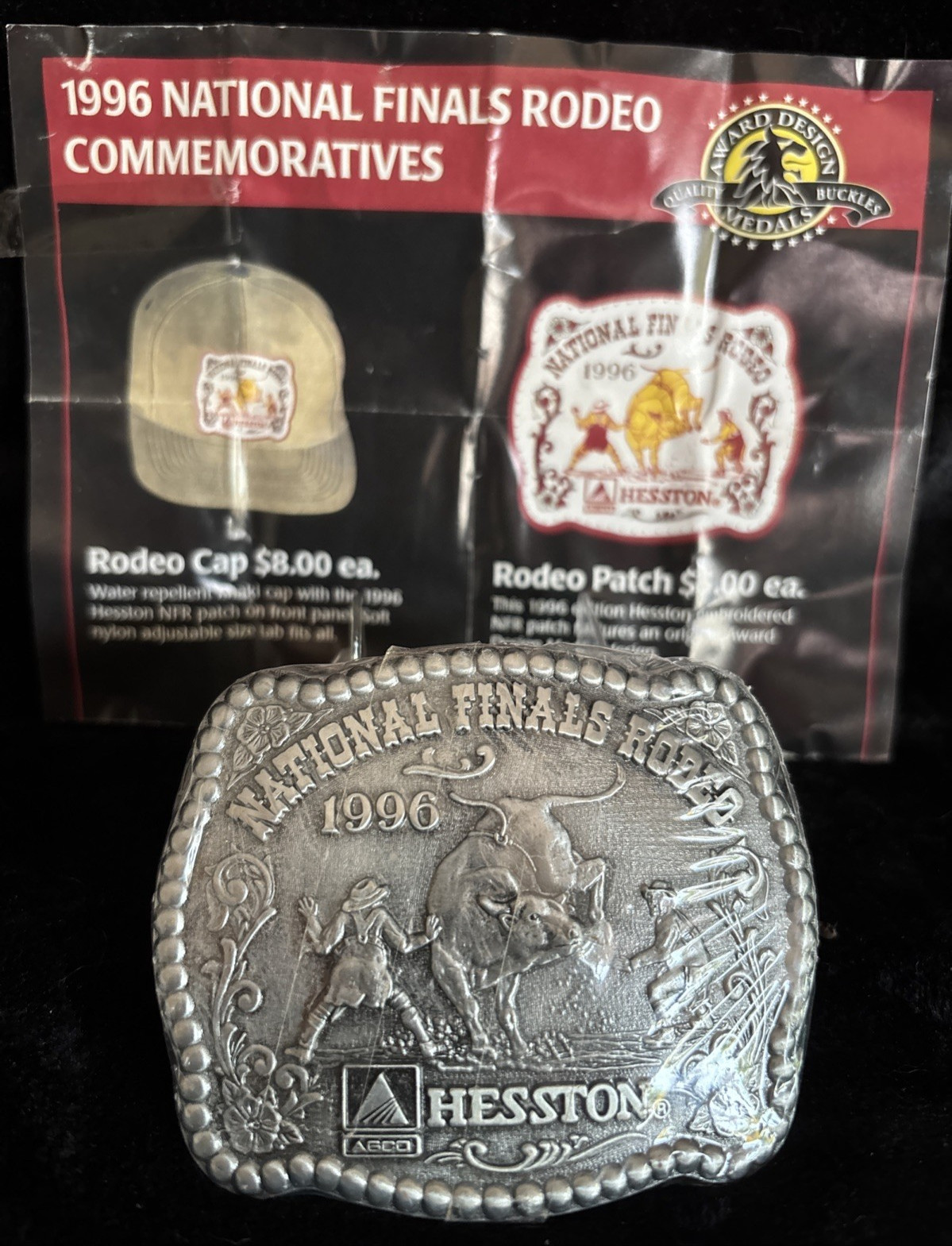 Hesston NFR 1996 Commemorative Belt Buckle New in Shrinkwrap Award Design Medals