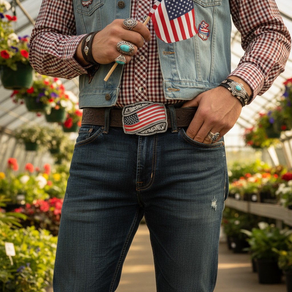 Men Women Silver Metal Buckle Western Fashion USA Flag United States Of America