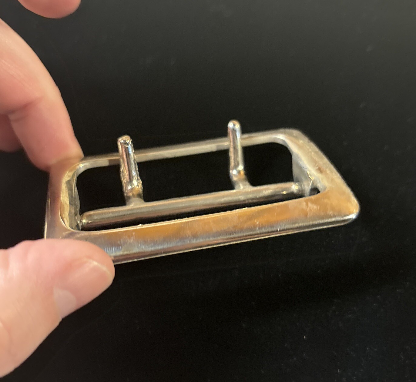 Vintage Solid Brass Chrome Plated 2.25” Double Prong Duty Belt Buckle USA #1