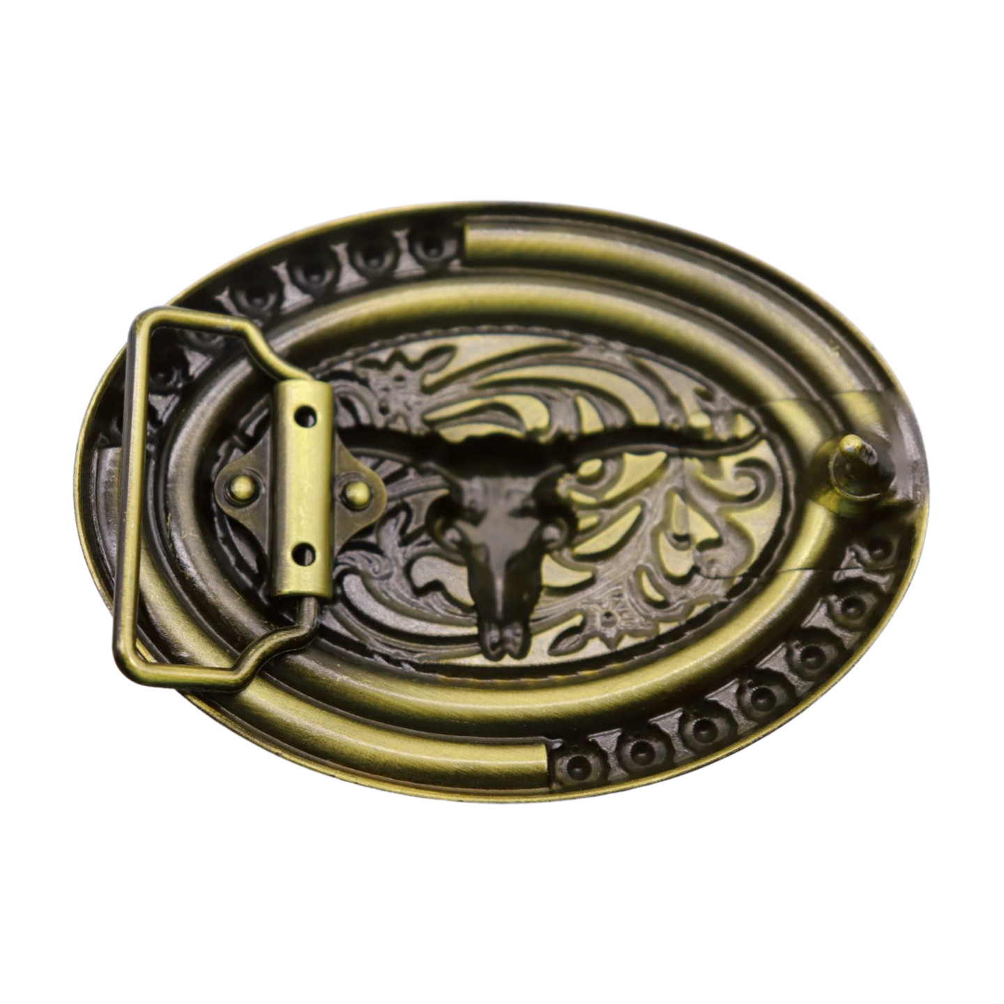 New Men Women Rusty Gold Metal Buckle Western Fashion Bull Long Horns Cow Texas