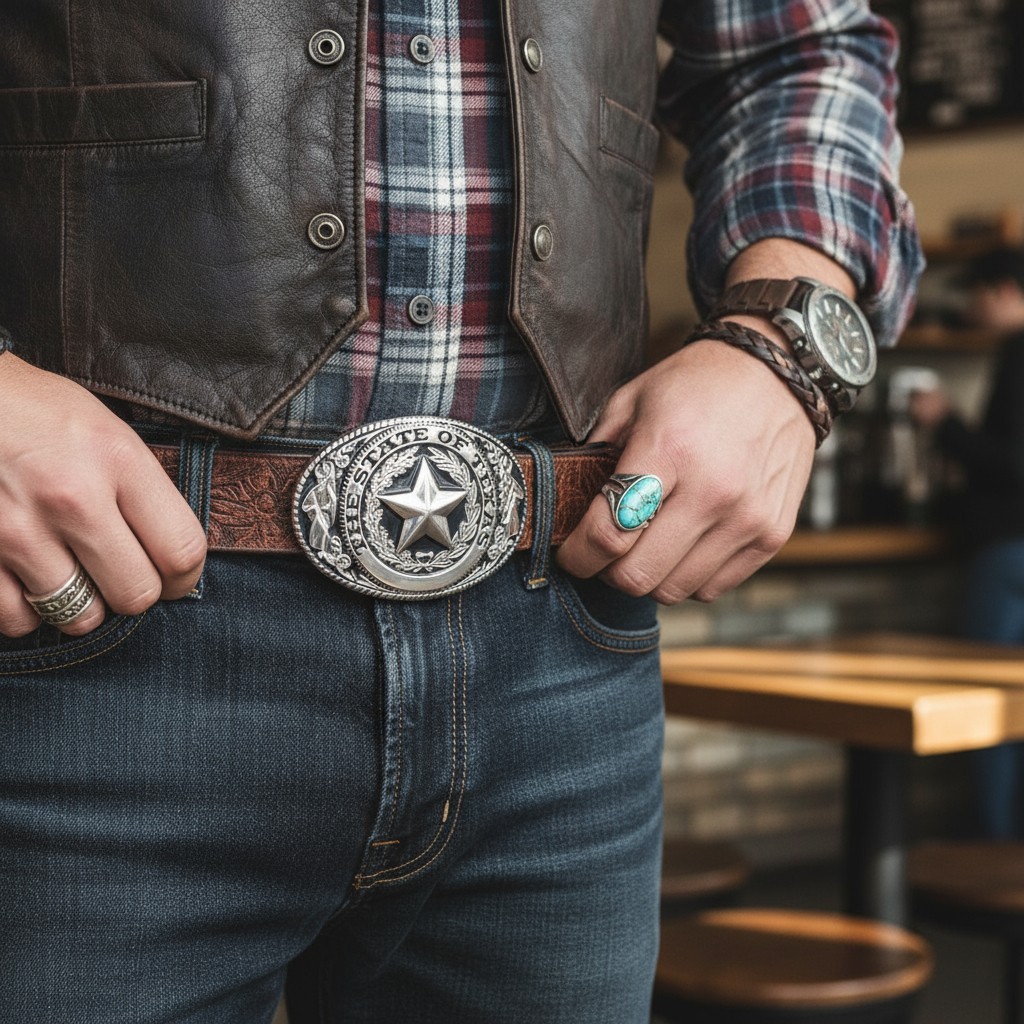 NEW Men Silver Metal Belt Buckle Western Cowboy Texas State Lone Star Day Wear