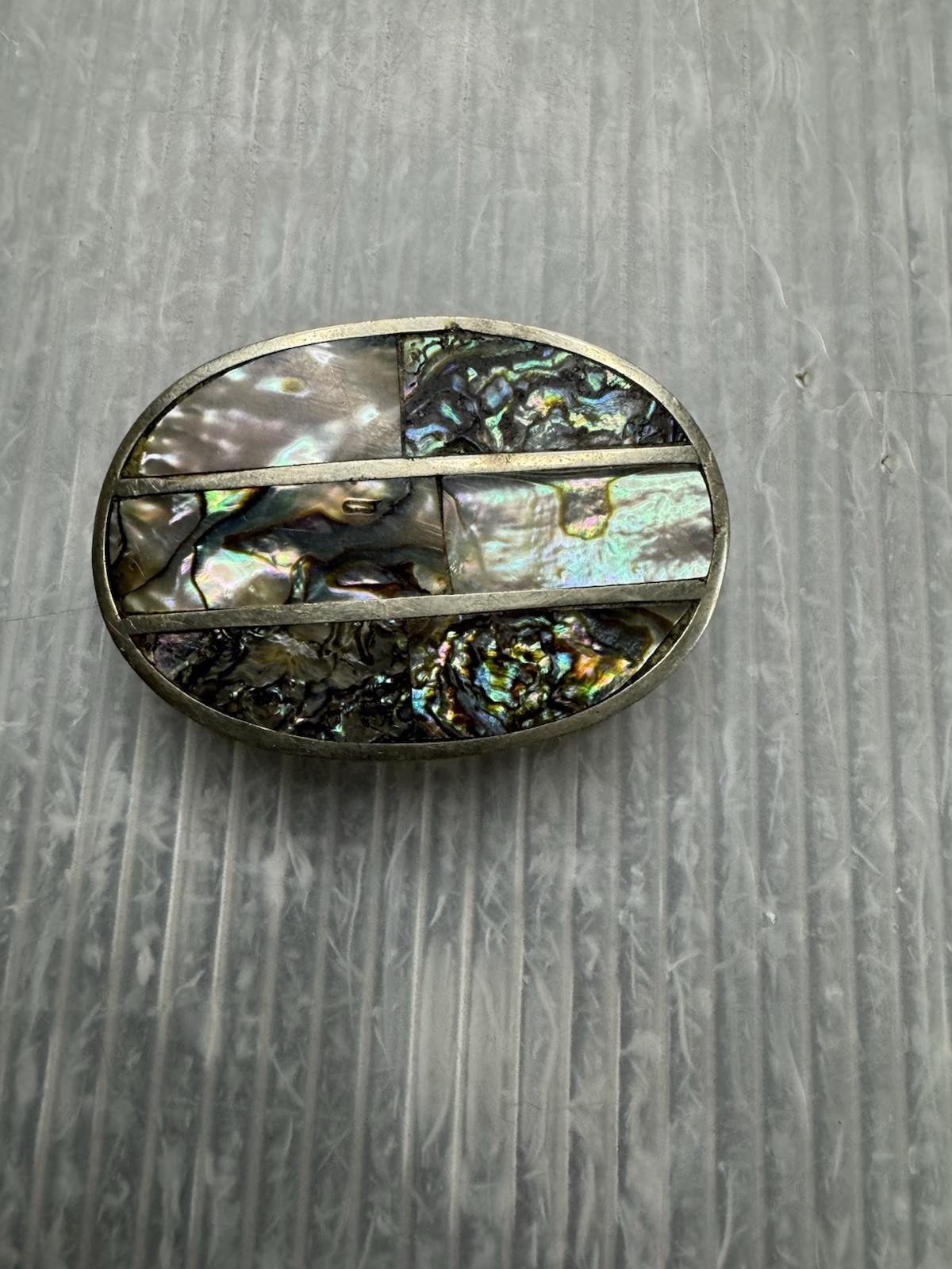 vintage Mexican Nickel Plated Bronze w/ Abalone Inlays 1” BELT BUCKLE