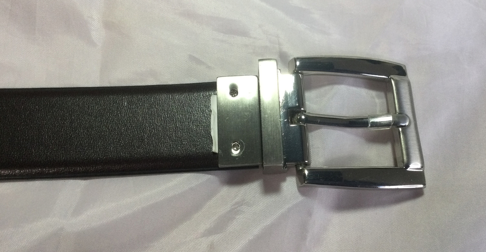 Belt & Buckle Silver Tone Reversable Black Or Brown 1&Prime; Wide Size 36 Fits 32&Prime;-38&Prime;