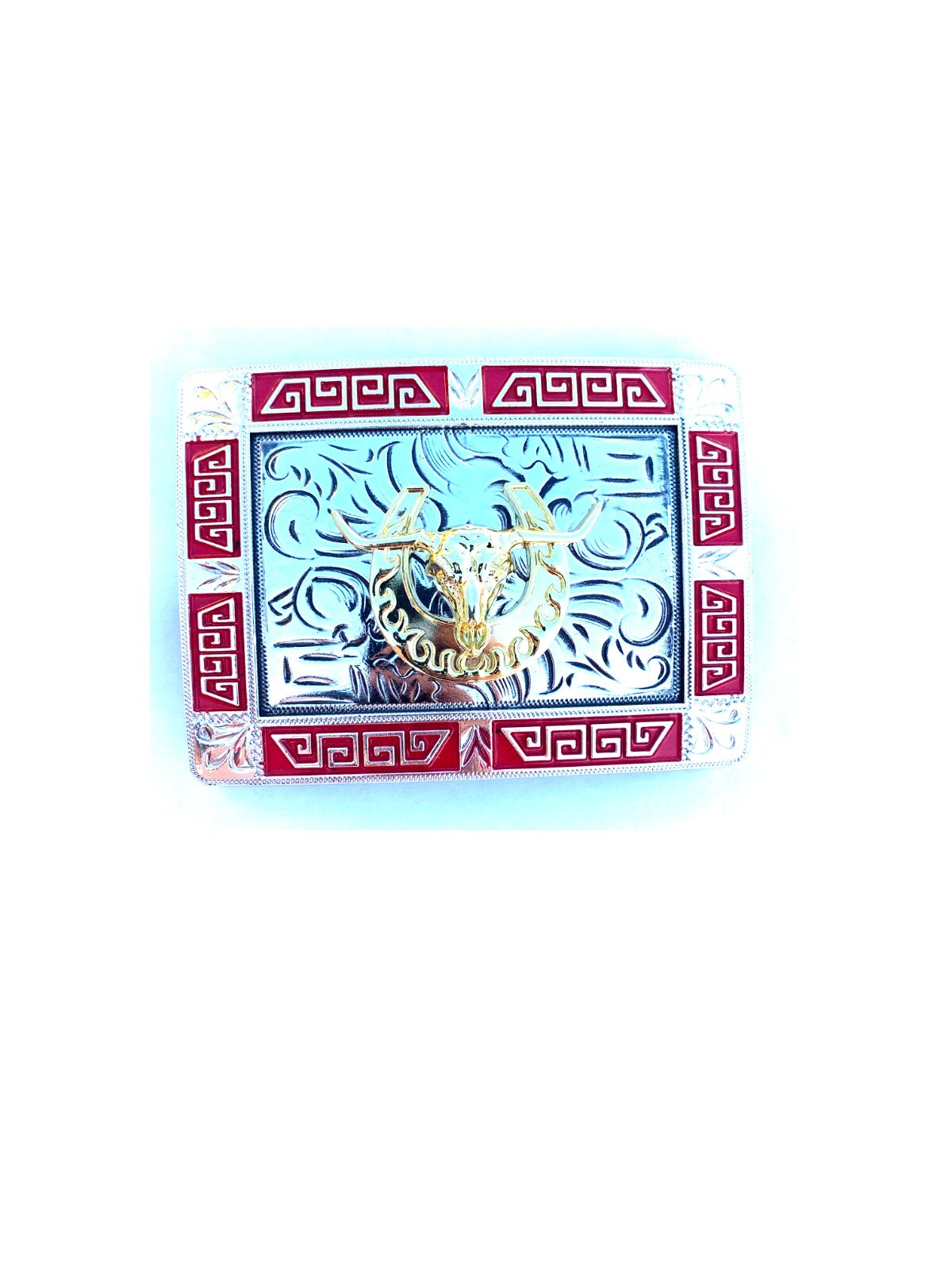Western Buckle Red Gold Silver Longhorn Horse Shoe Cowboy 2 » Hebilla Vaquero