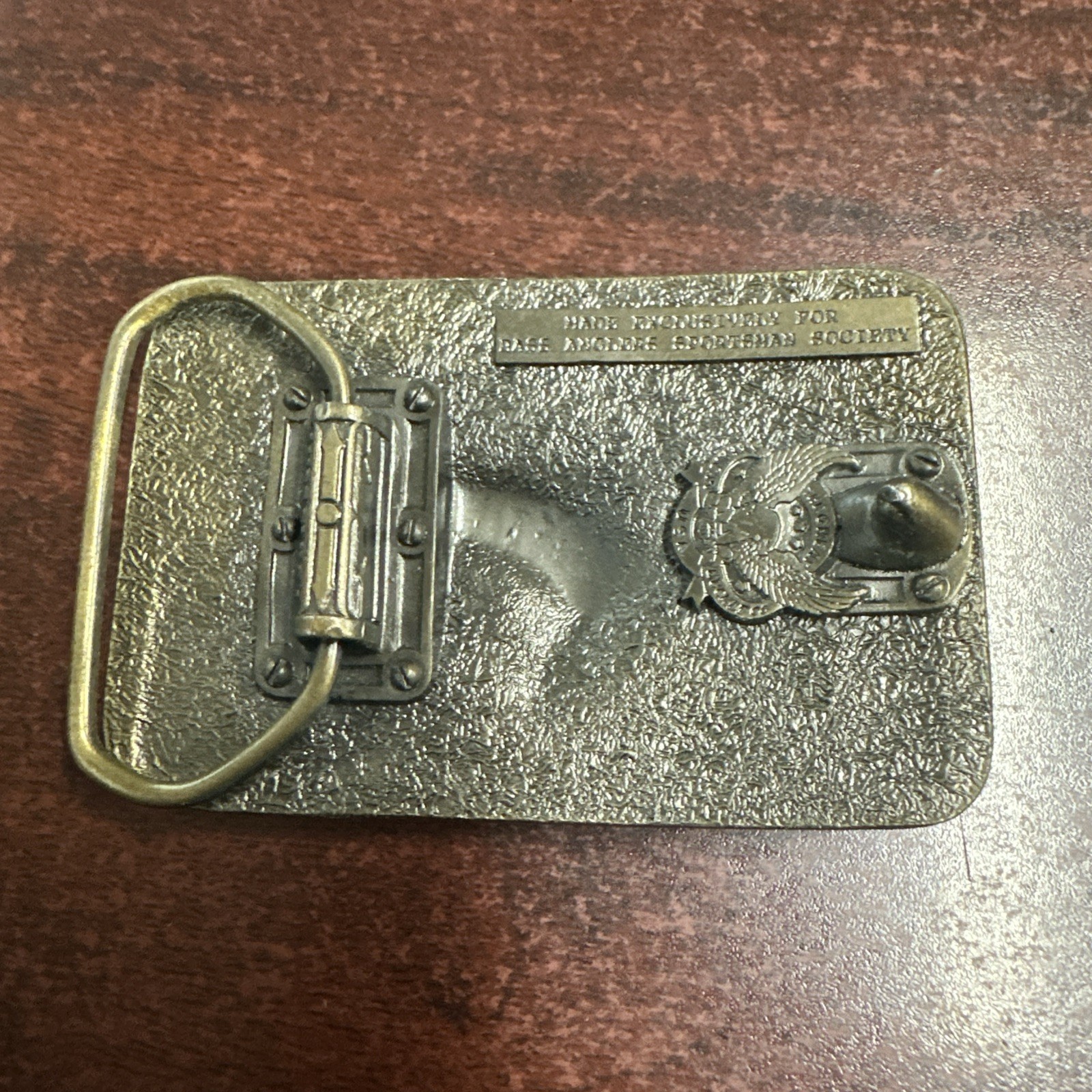 Vintage 1988 BASS Bass Anglers Sportsman Society Brass Belt Buckle USA Made 3×2&Prime;