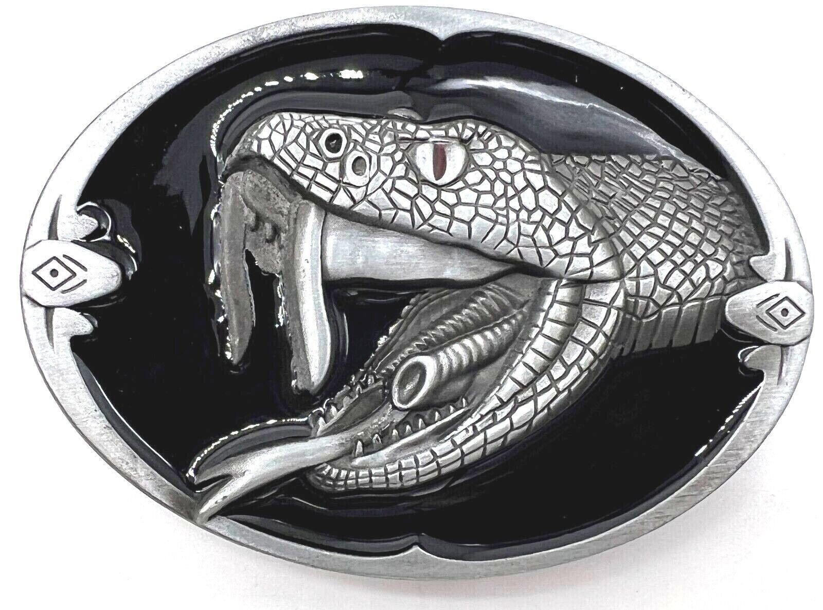 Snake Cobra Black Enameled Belt Buckle New