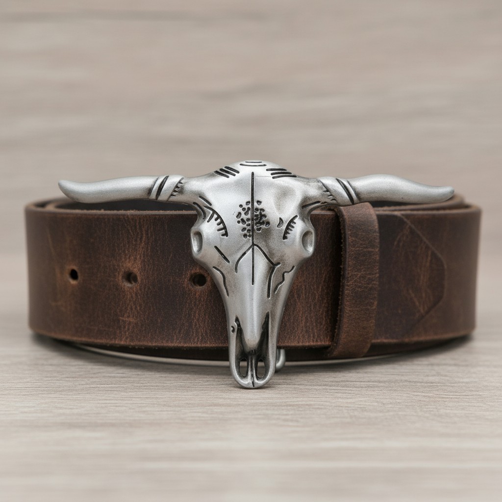Men Women Western Silver Metal Cool Belt Buckle Long Horn Texas Cow Bull Skull