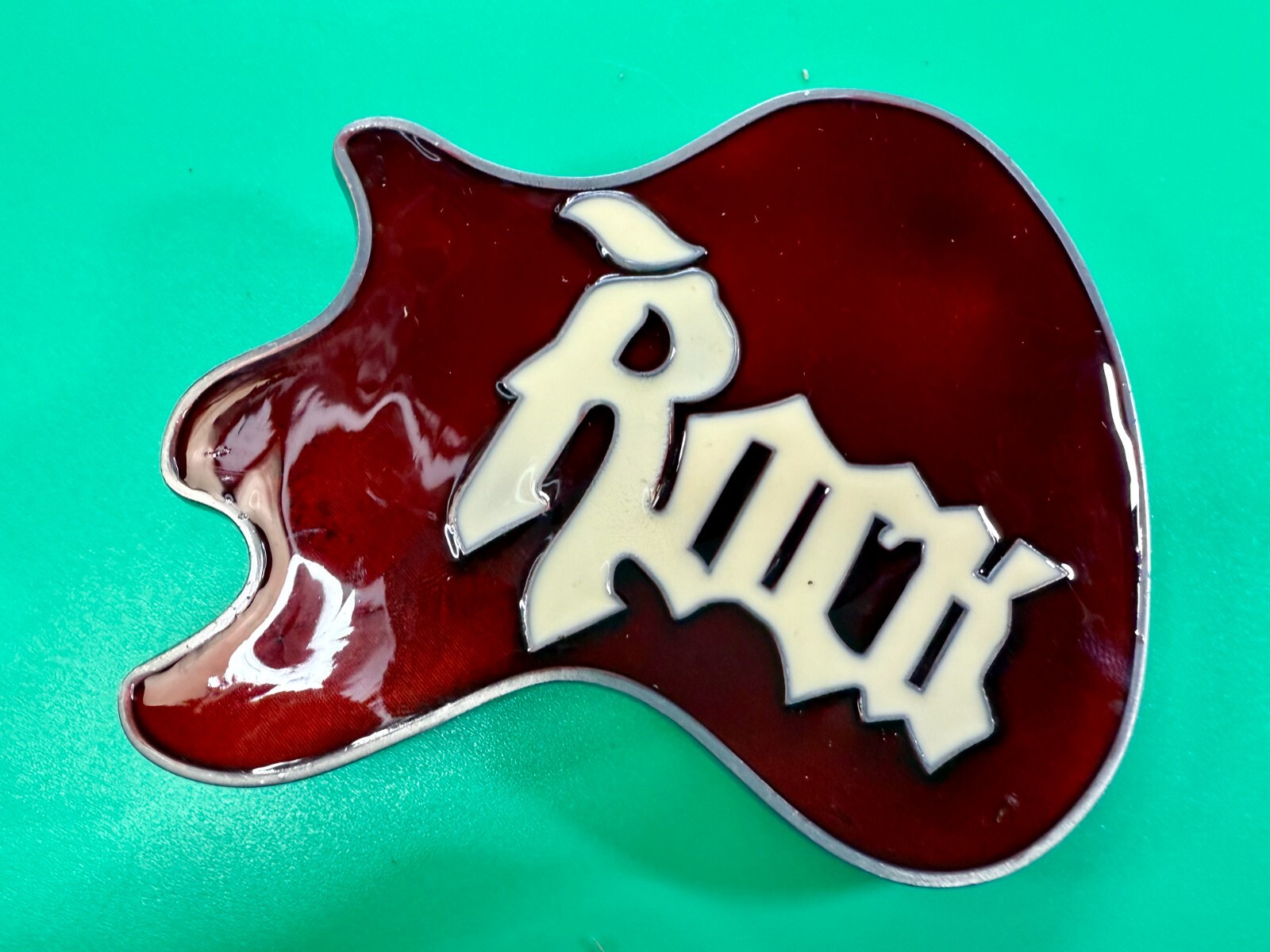 Electric Guitar Body ROCK & ROLL Red Enameled Musicians Guitarist Belt Buckle