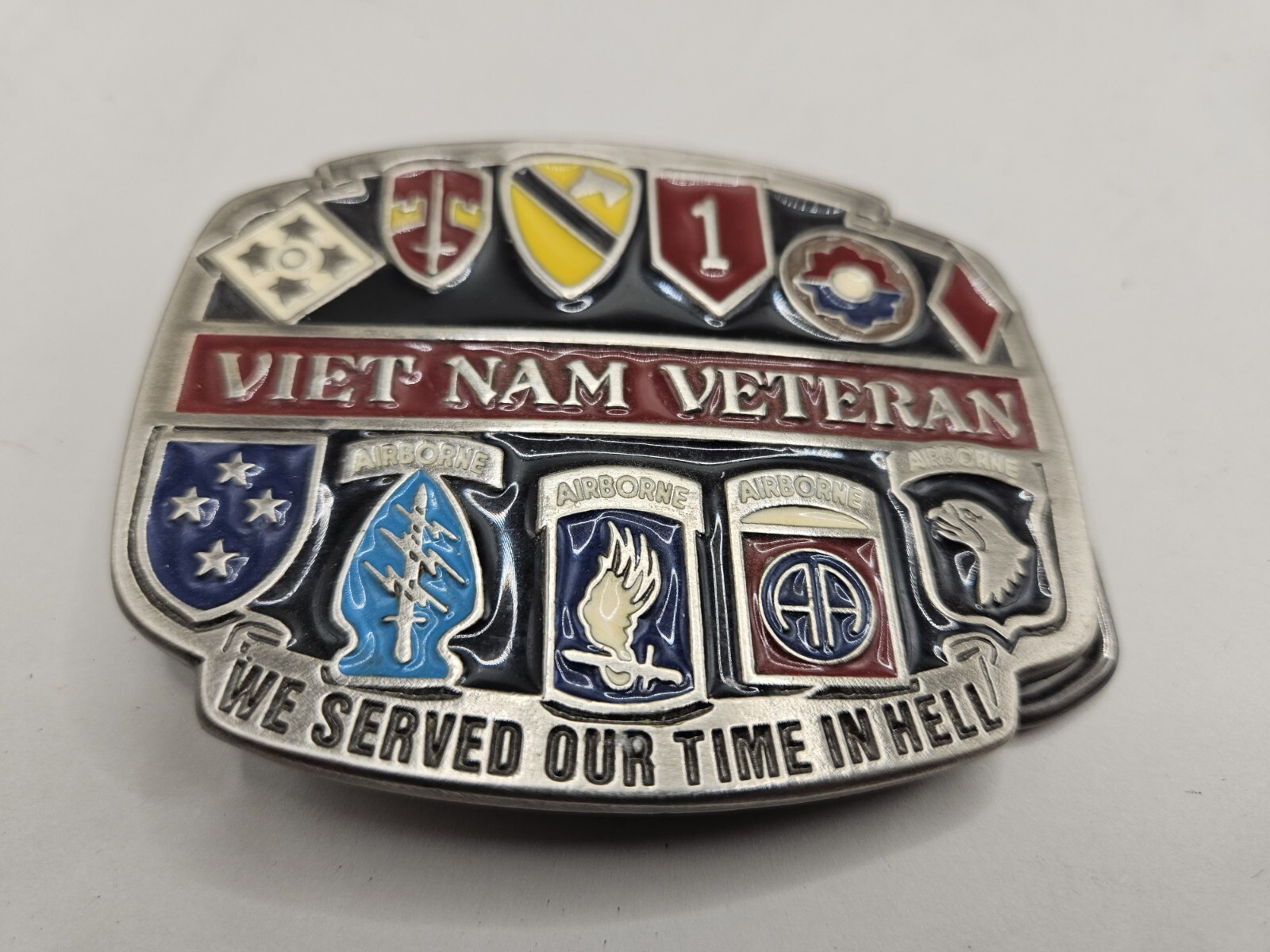 US Army Vietnam Veteran Belt Buckle Made In USA « We served our time in hell »