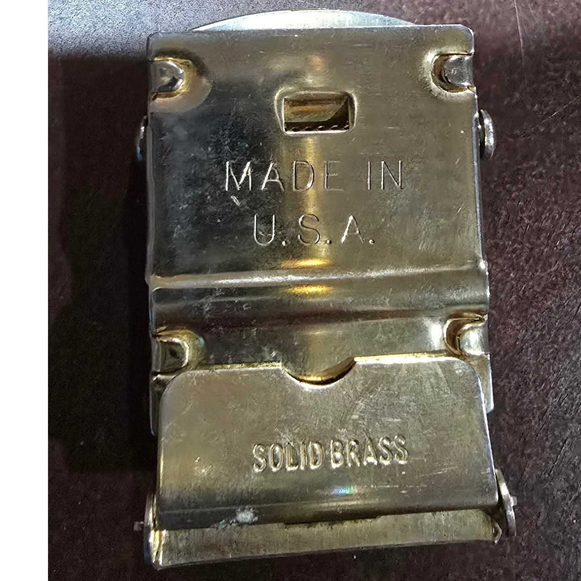 Vintage Solid Brass Military Slider Belt Buckle Made in USA Silver Tone Star
