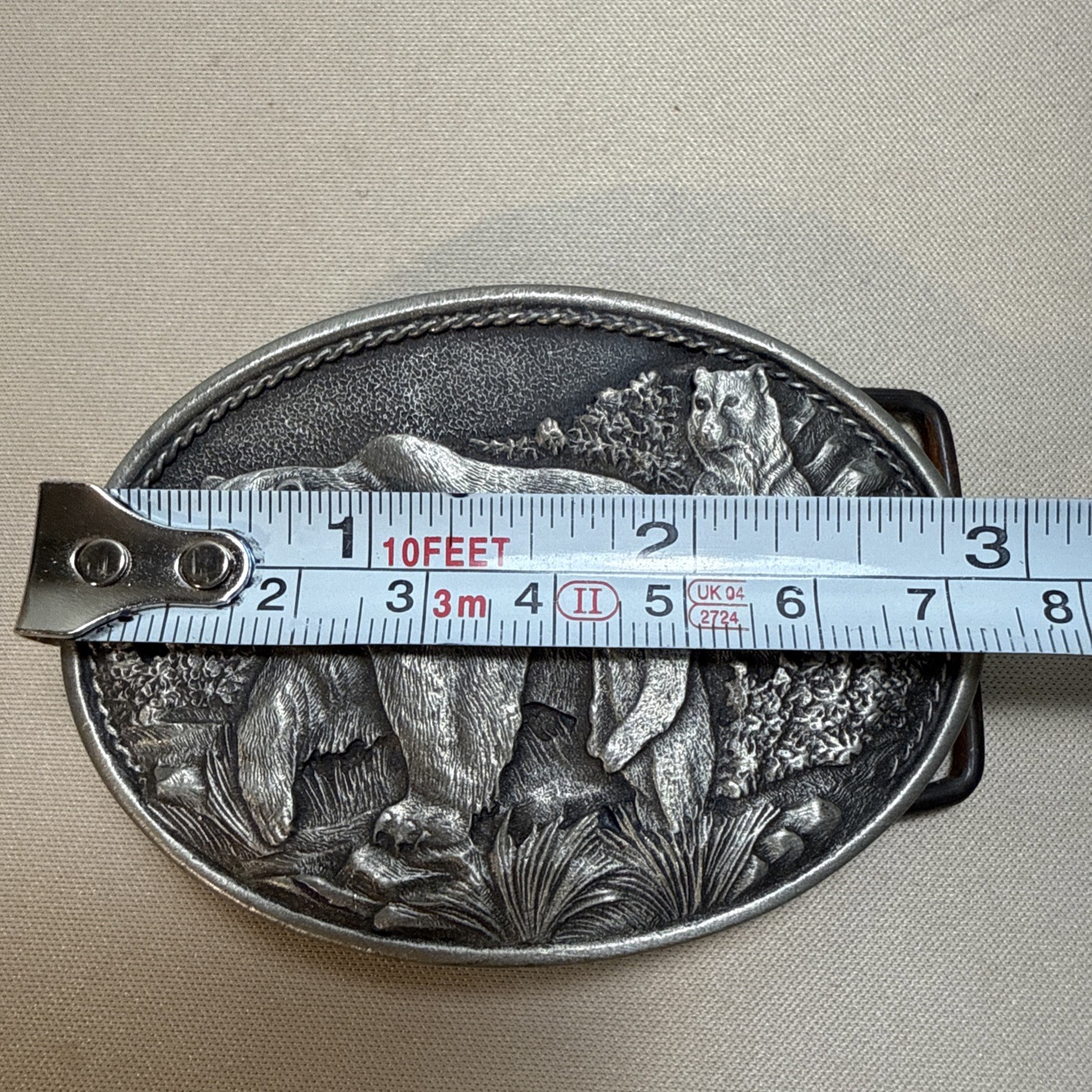 Heritage Pewter Belt Buckle 3 Grizzlies Oval