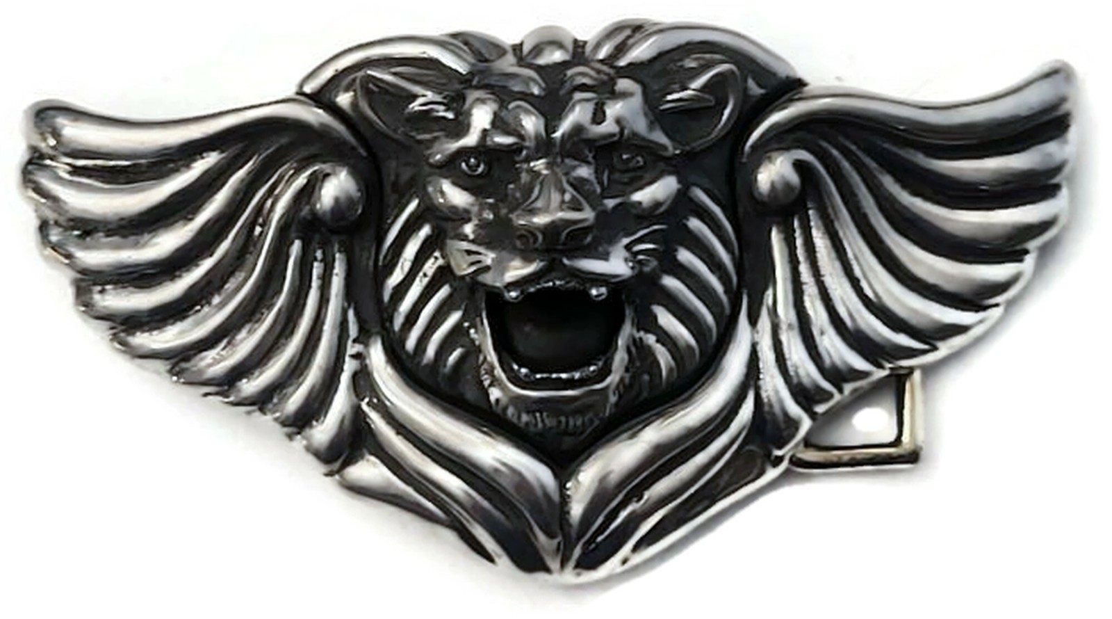 AL BERES TWO 1.5&Prime; LION WING BELT « BUCKLE ONLY » ANTIQUE SILVER PEWTER METAL USA