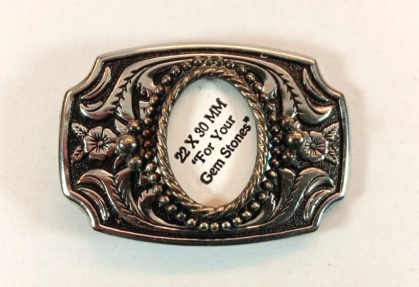 Western BELT BUCKLE Floral Pattern « No Stone » Silvertone With Brass Highlights