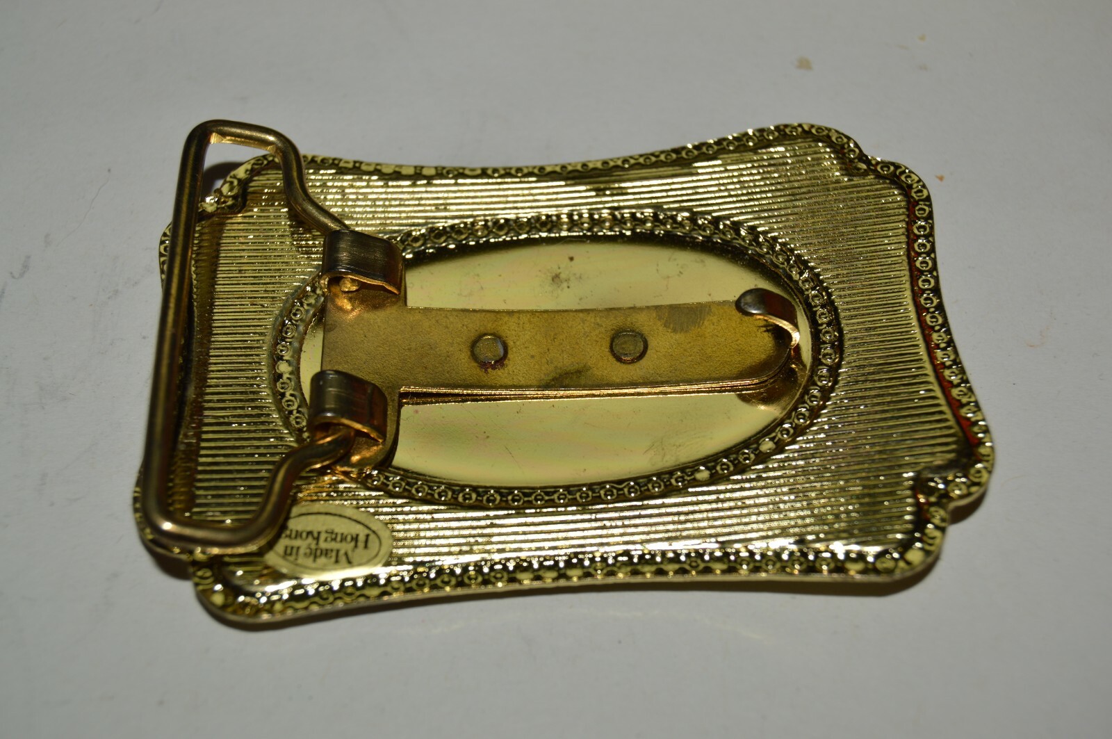 Vintage Golden Metal Western Cowboy Covered Wagon Trail Belt Buckle Hong Kong