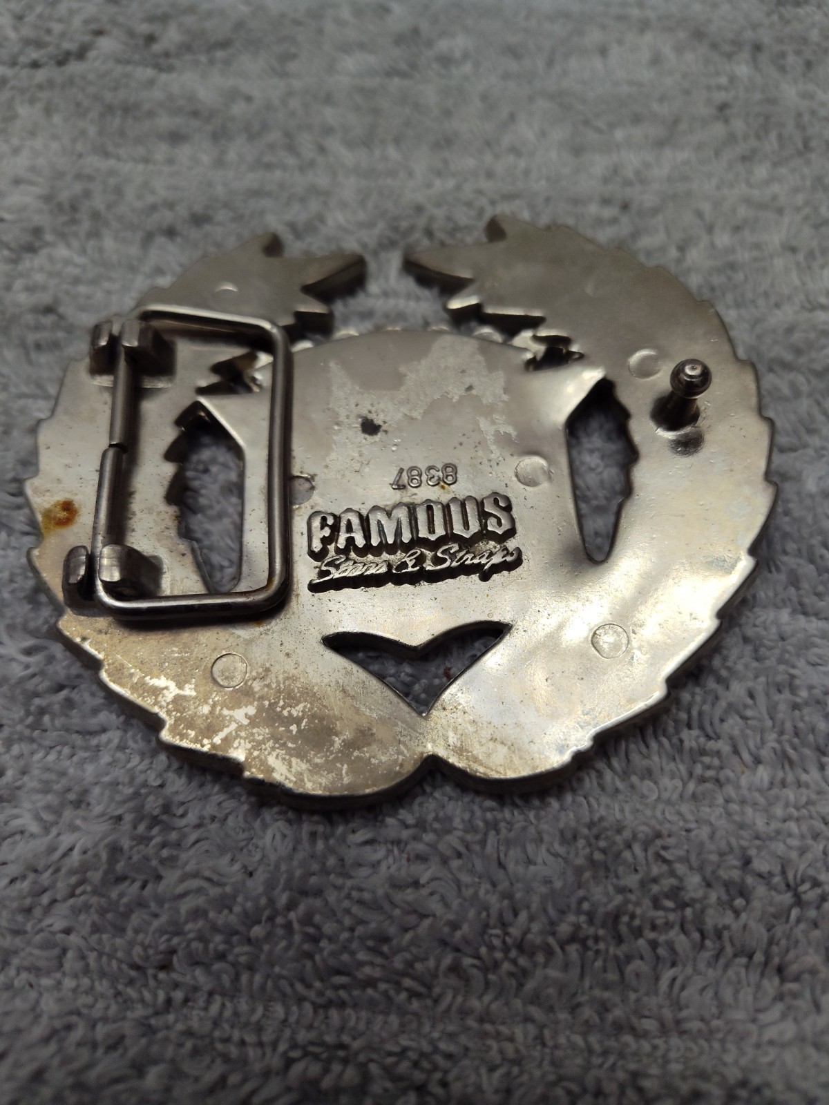 Vintage Famous Stars and Straps American Flag Cadillac Chrome Belt Buckle 8387🔥