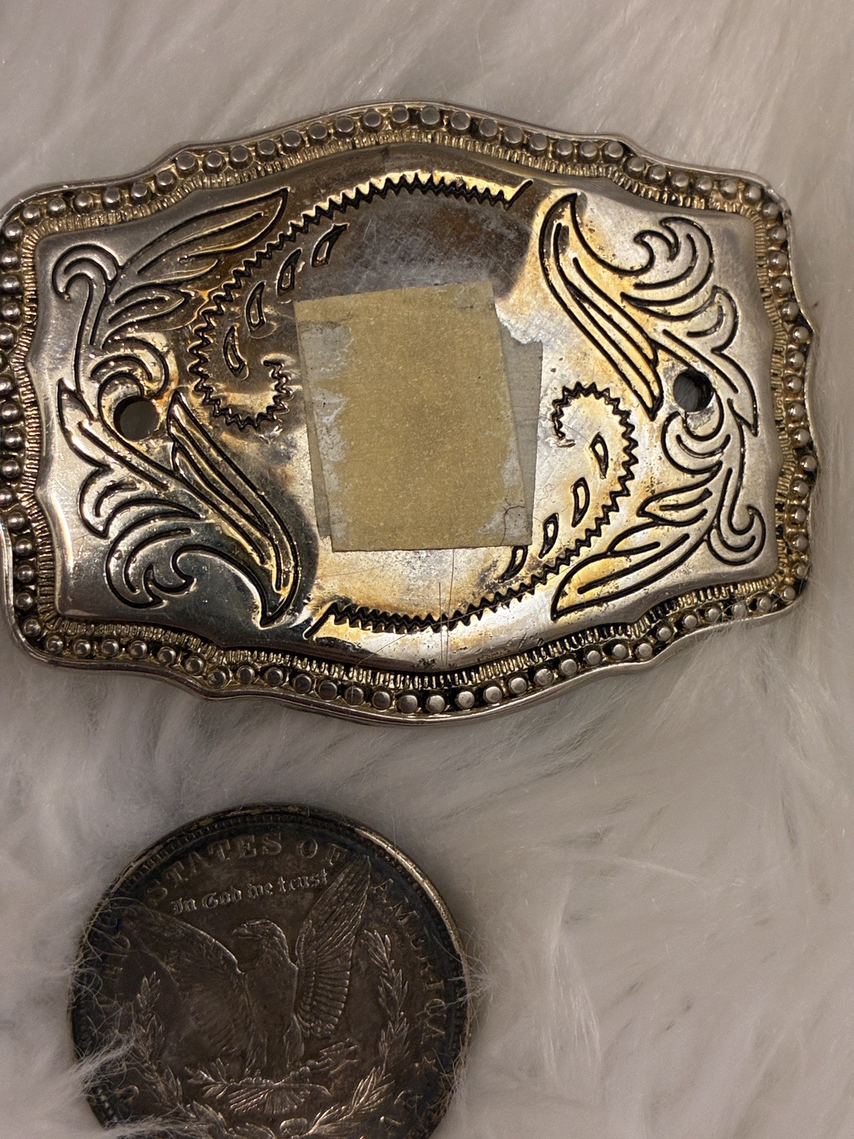 Genuine 1921 Morgan Silver Dollar Western Silver & Gold Tone Belt Buckle USA