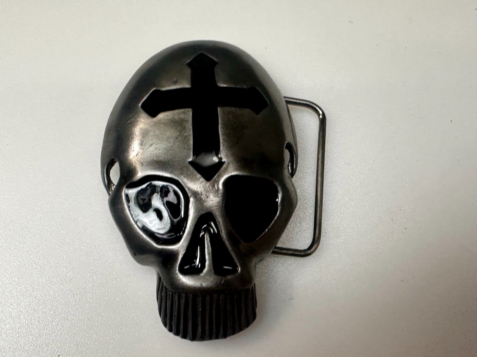Skull Head with Iron Cross Gothic Vibe Motorcycle Biker Style 3D Belt Buckle