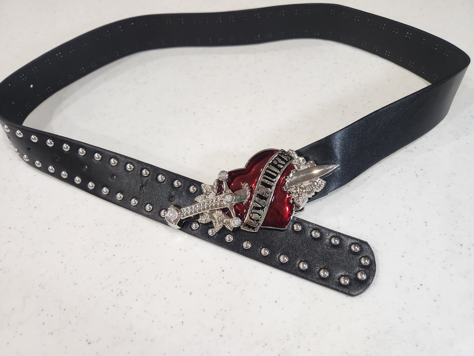 2000s Love Hurts Vintage Style Belt Traditional Graphic Adjustable 29-37 Unisex