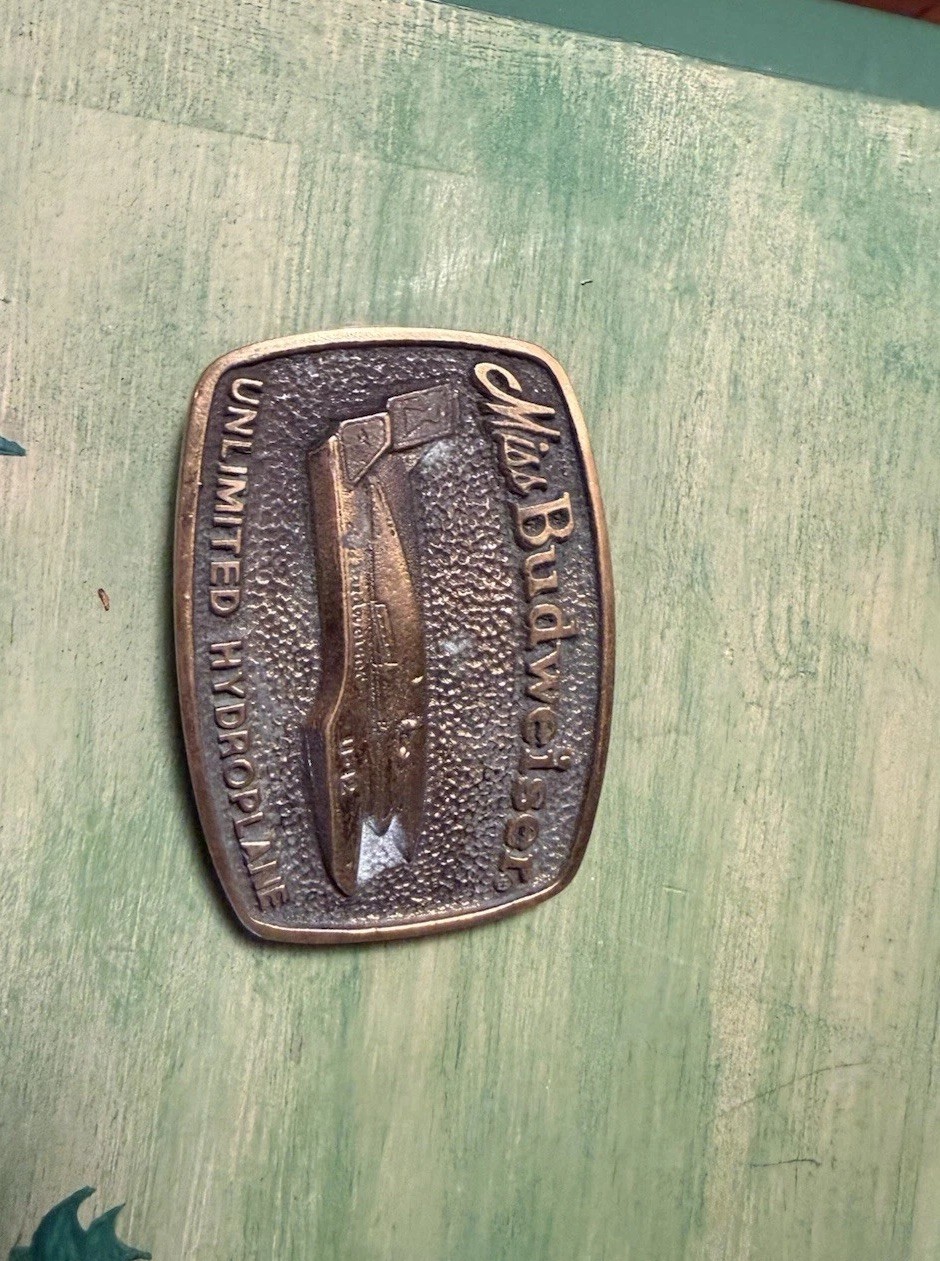 Vintage USA Made MISS BUDWEISER Belt Buckle UNLIMITED HYDROPLANE
