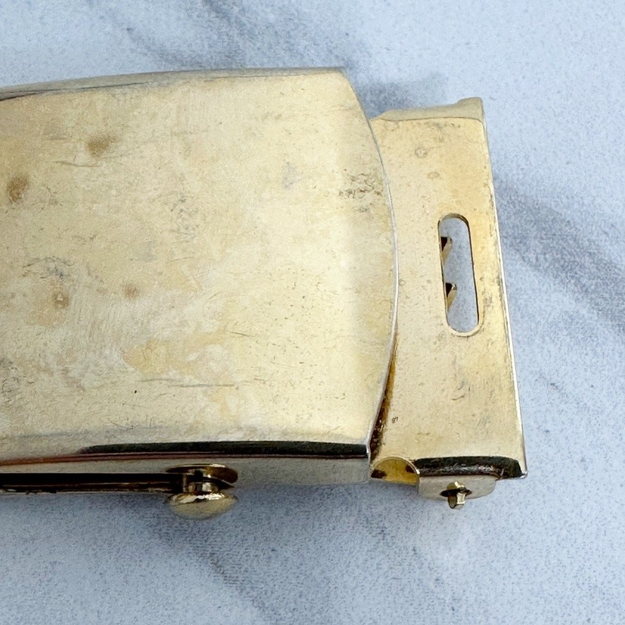 Vanguard Vintage Military Web Clamp Belt Buckle Gold Tone Made in USA Signed