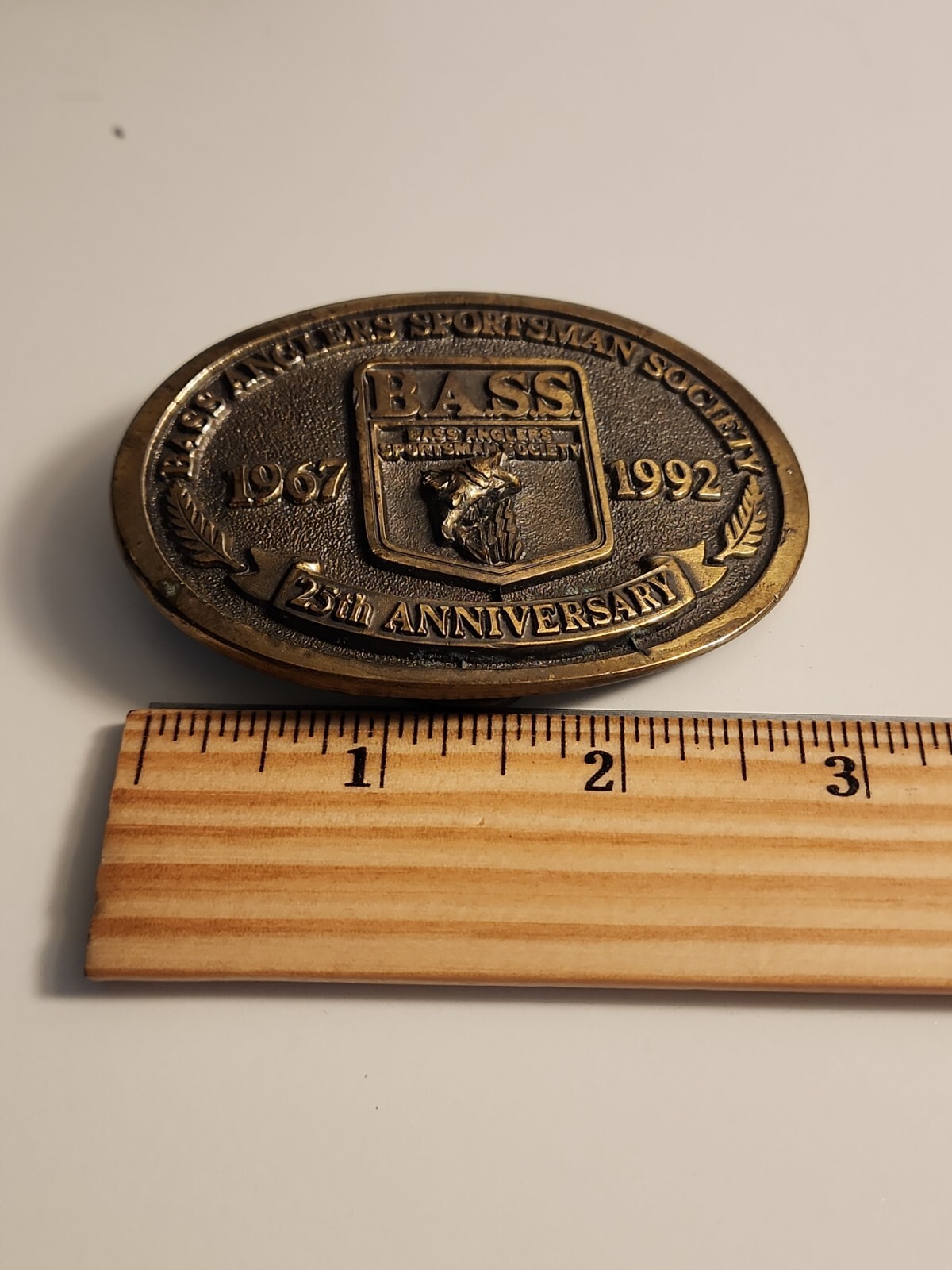 Belt Buckle VTG Brass 25th anniversary Bass Anglers Sportsman Society. USA Made