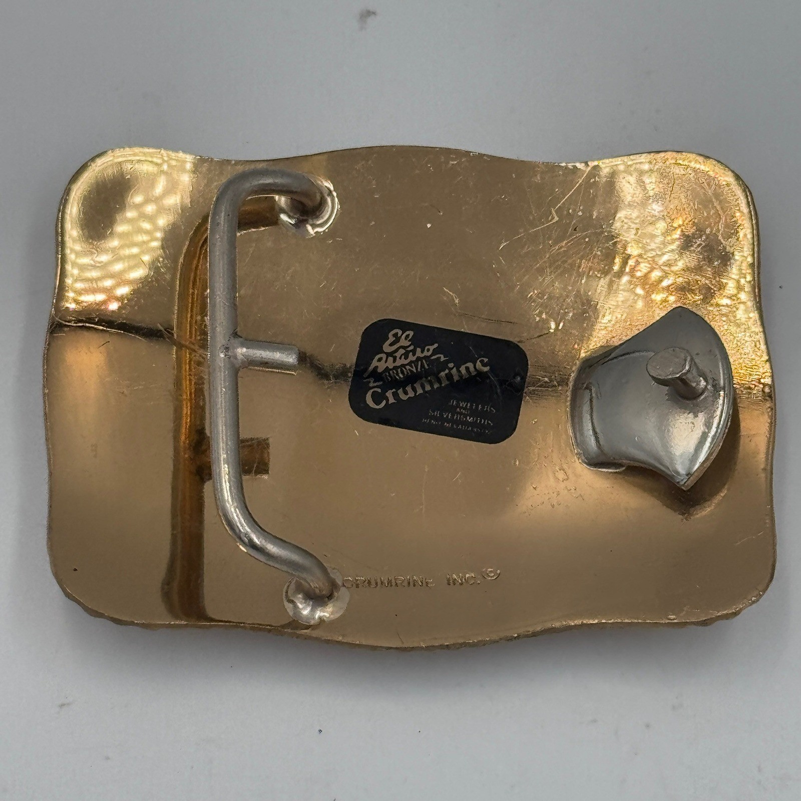 Crumrine El Arturo Bronze Western Belt Buckle Floral Engraved Initial B Vintage