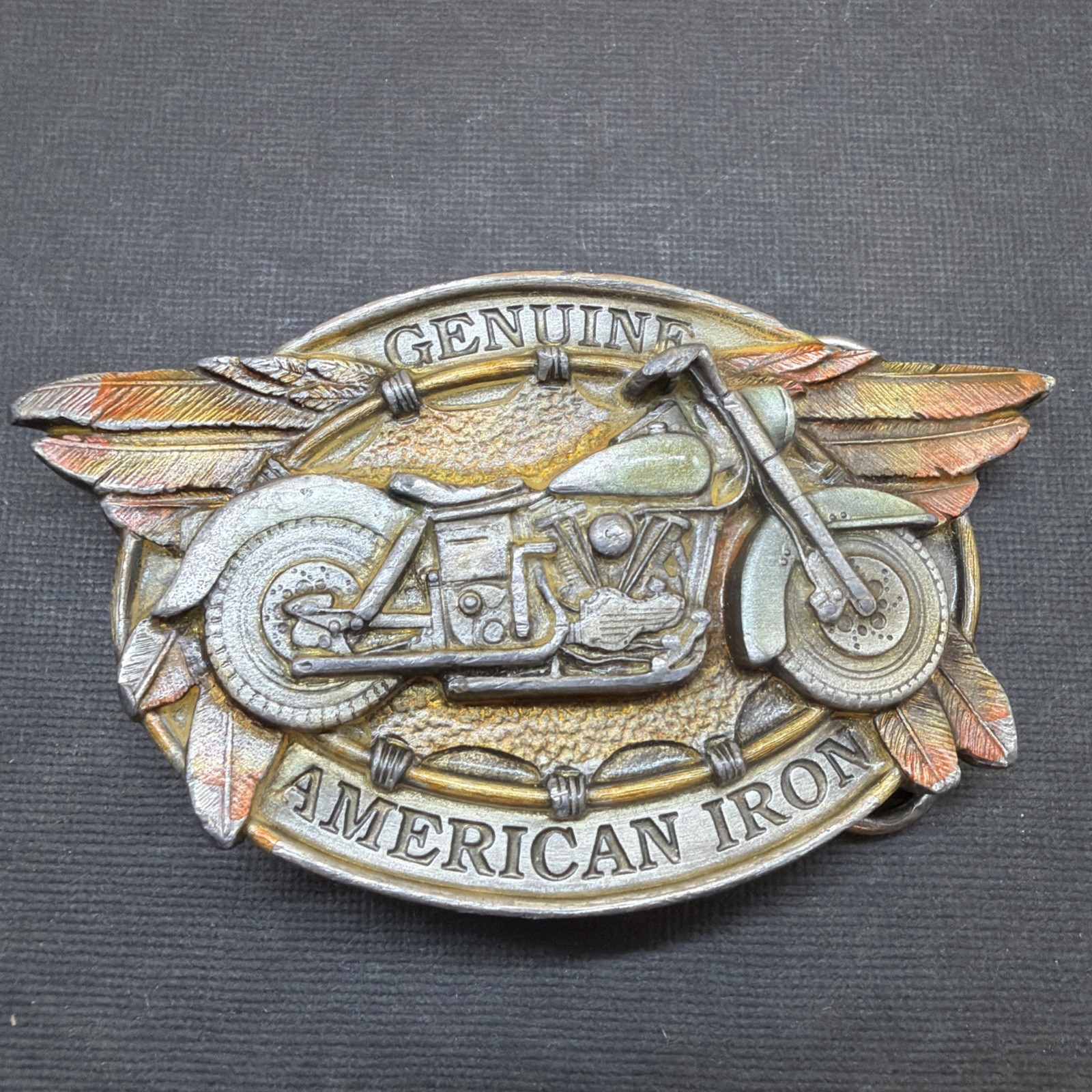 Rare 1994 Bergamot &lsquo;Genuine American Iron&rsquo; Motorcycle Belt Buckle-Enameled
